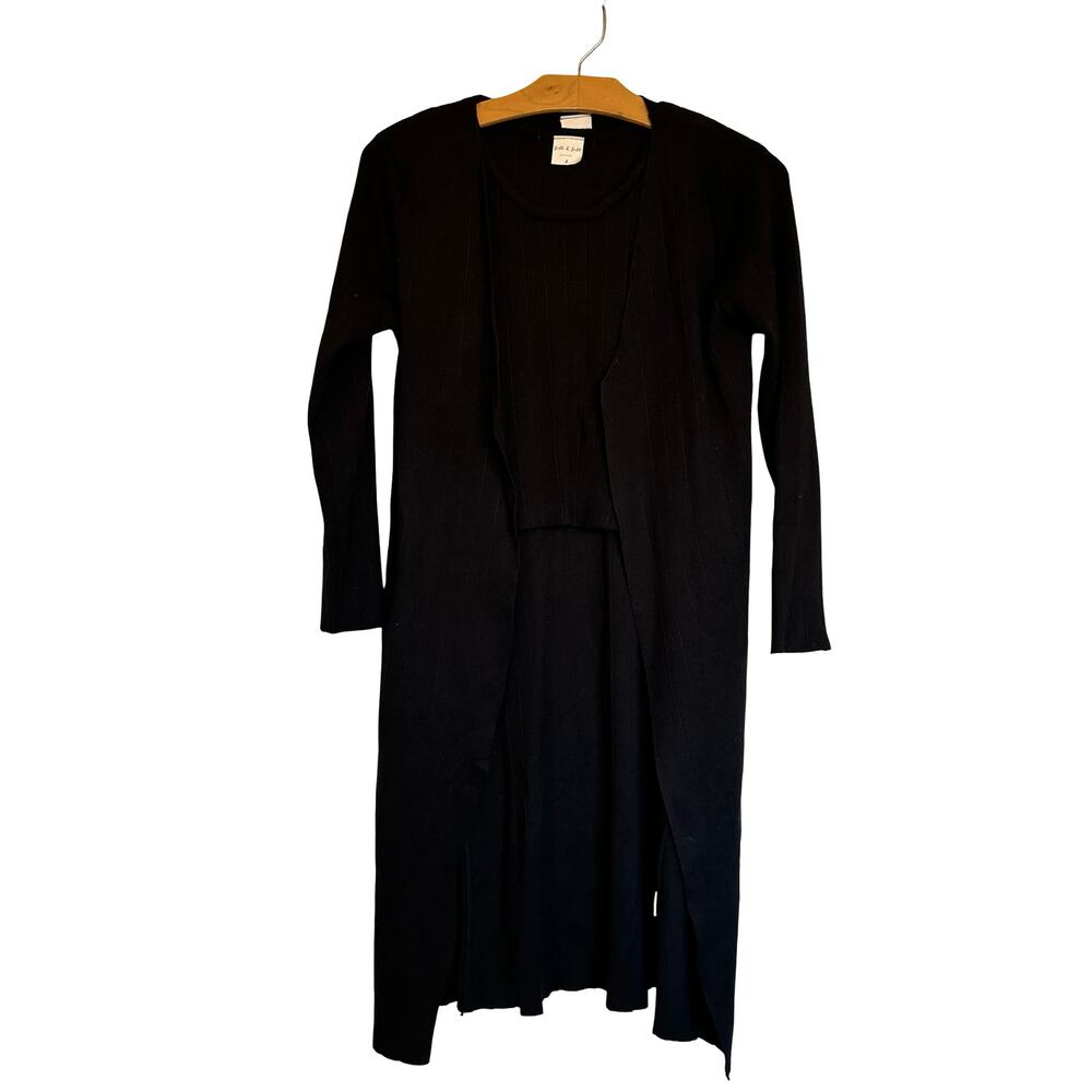 Silk & Salt Tank Cardigan Two Piece Set Black Long Line Sweater Ribbed Size S